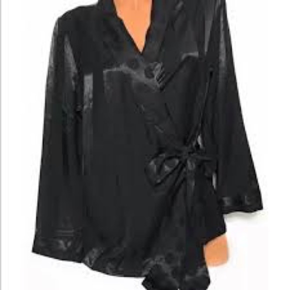 Victoria’s Secret, Black Satin Jacquard 2-Pc Lounge Pajama/Robe Set,Size M/L - Picture 4 of 15